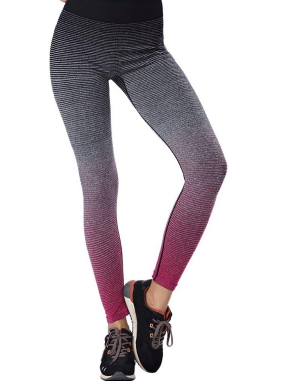 MARIKA Leggings Yoga Dip Dye Ombré Striped Navy to Red Size Large